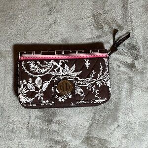 Vera Bradley Black & White Floral Quilted Zip Wallet with Pink Trim